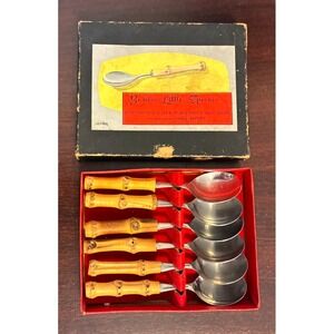 Viking MCM Bamboo Handle Stainless Handmade 6 Spoons Japan Demitasse Jam Snacks